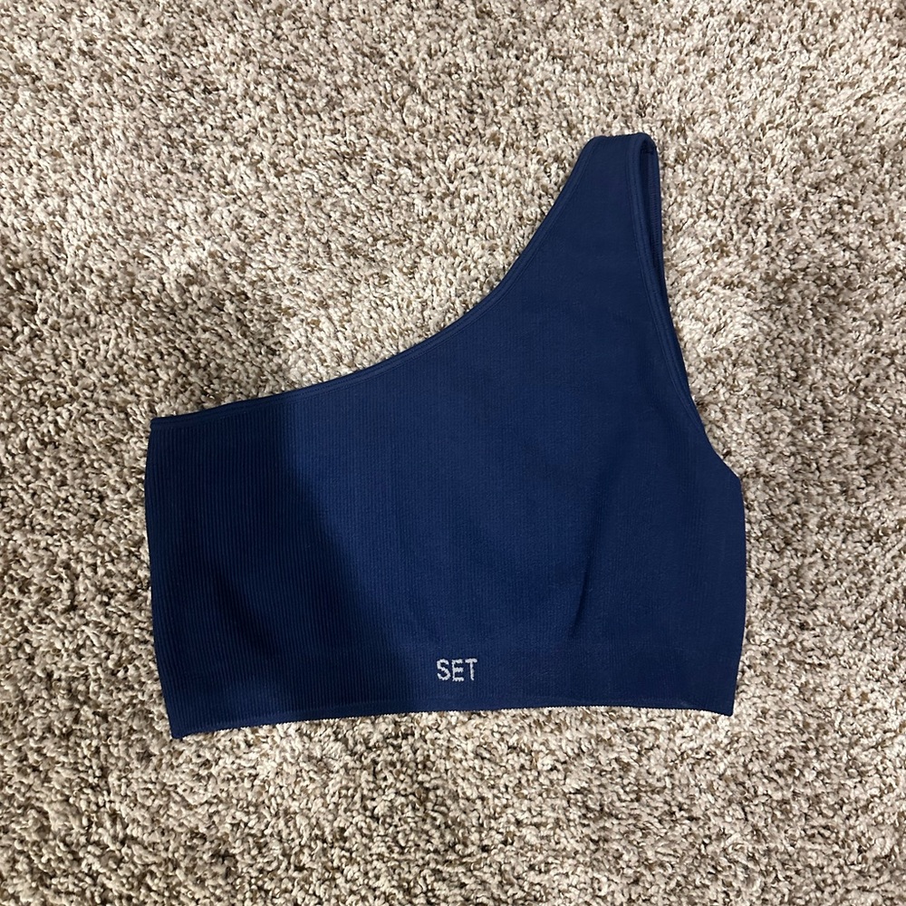Set Active Navy One Shoulder Top